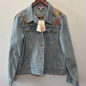 Johnny Was Light Blue Embroidered Jean Jacket